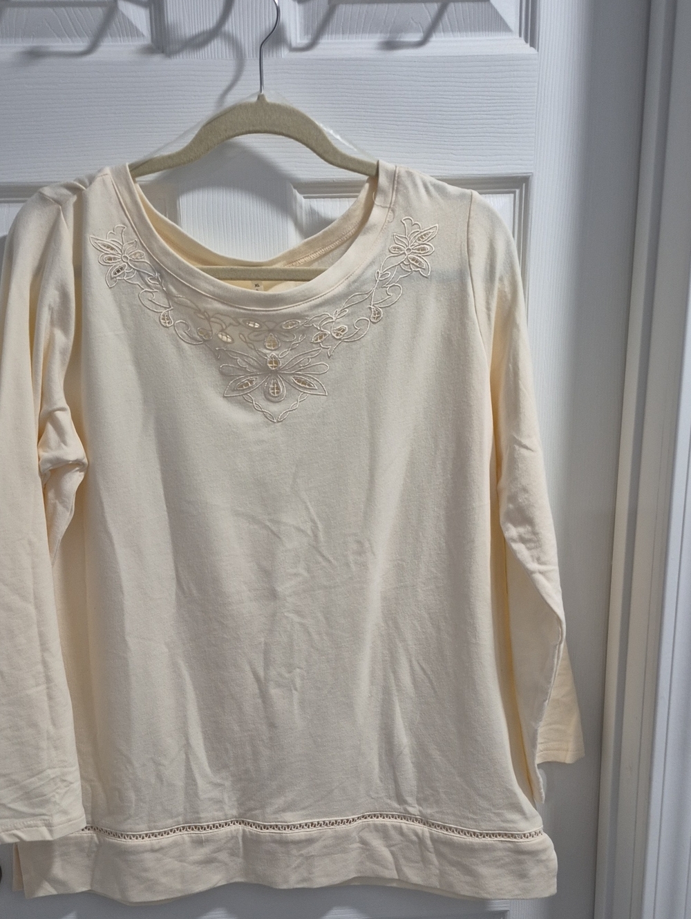 Passport Cream Embroidered Long Sleeve Tee